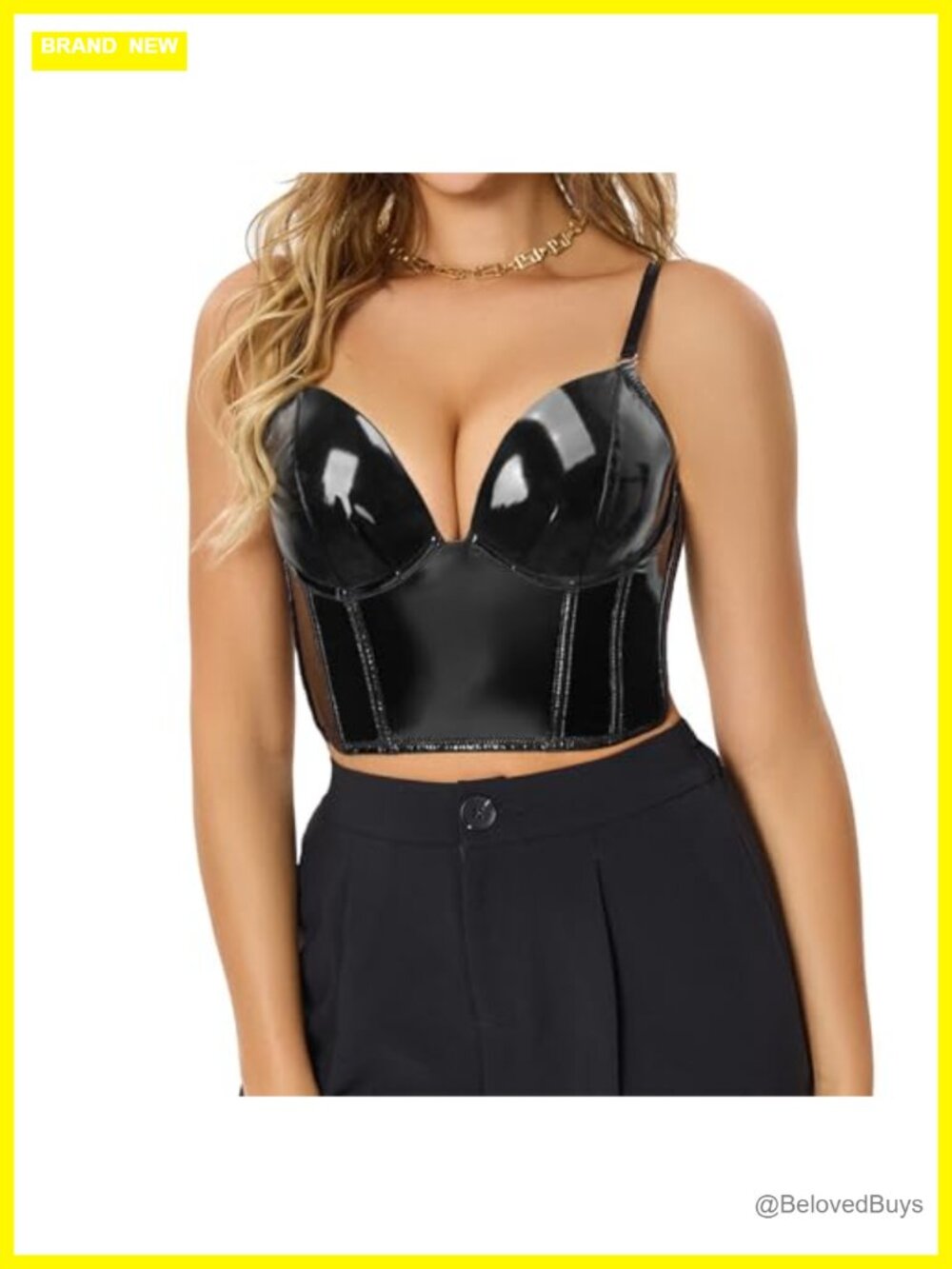 Gothic PU Leather Push Up Corset Bustier Crop Top Adjustable Straps